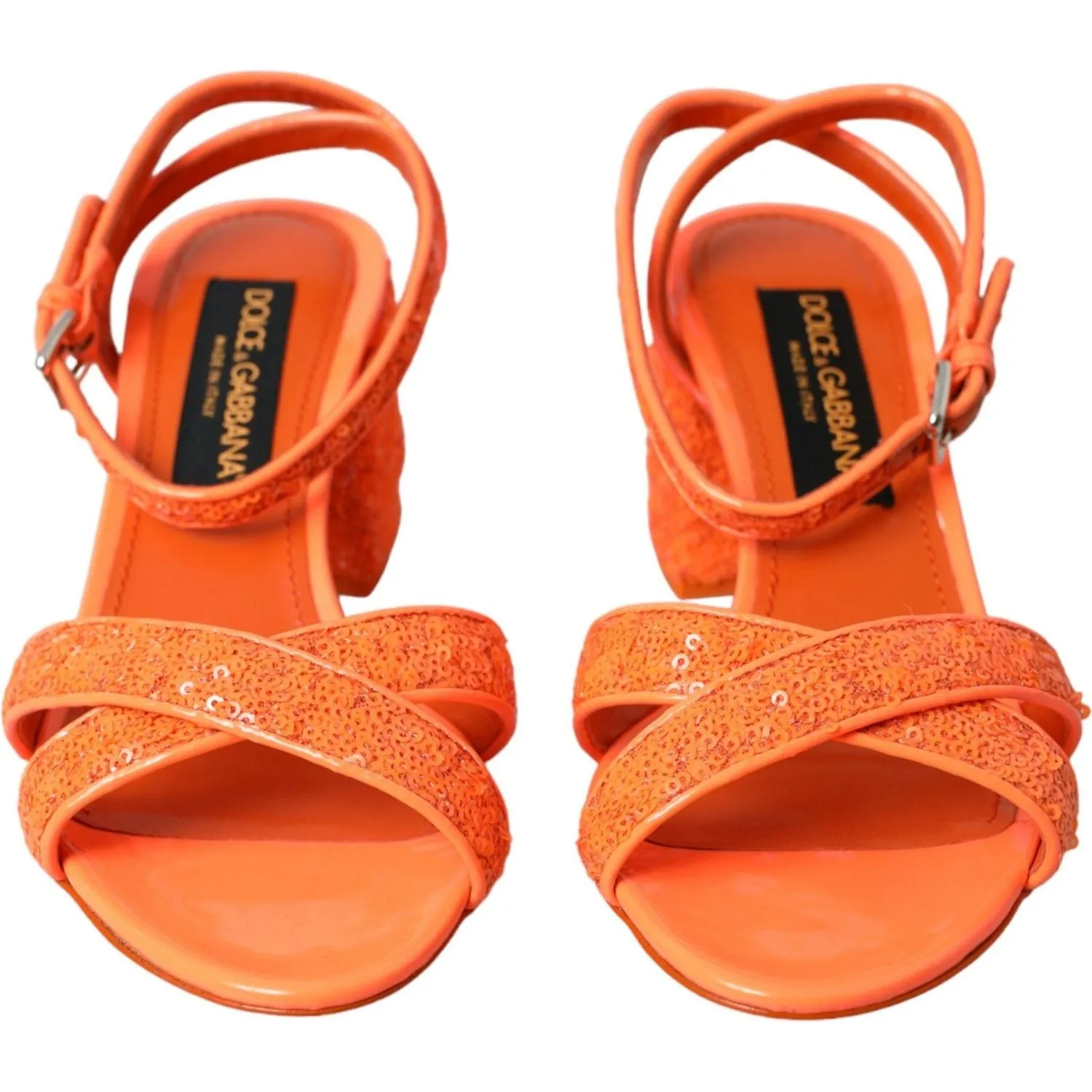 Dolce & Gabbana Orange Sequin Ankle Strap Sandals Shoes