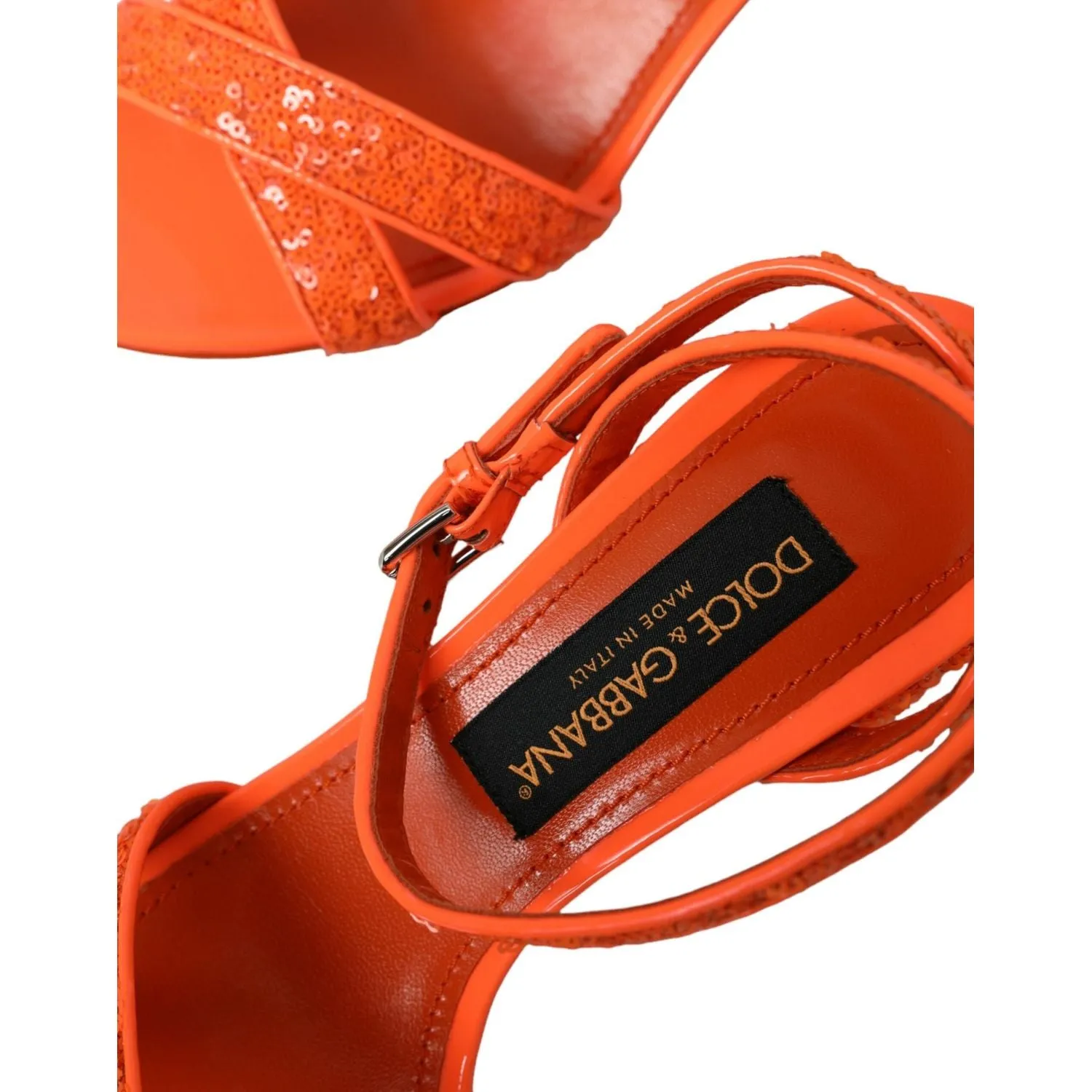 Dolce & Gabbana Orange Sequin Ankle Strap Sandals Shoes