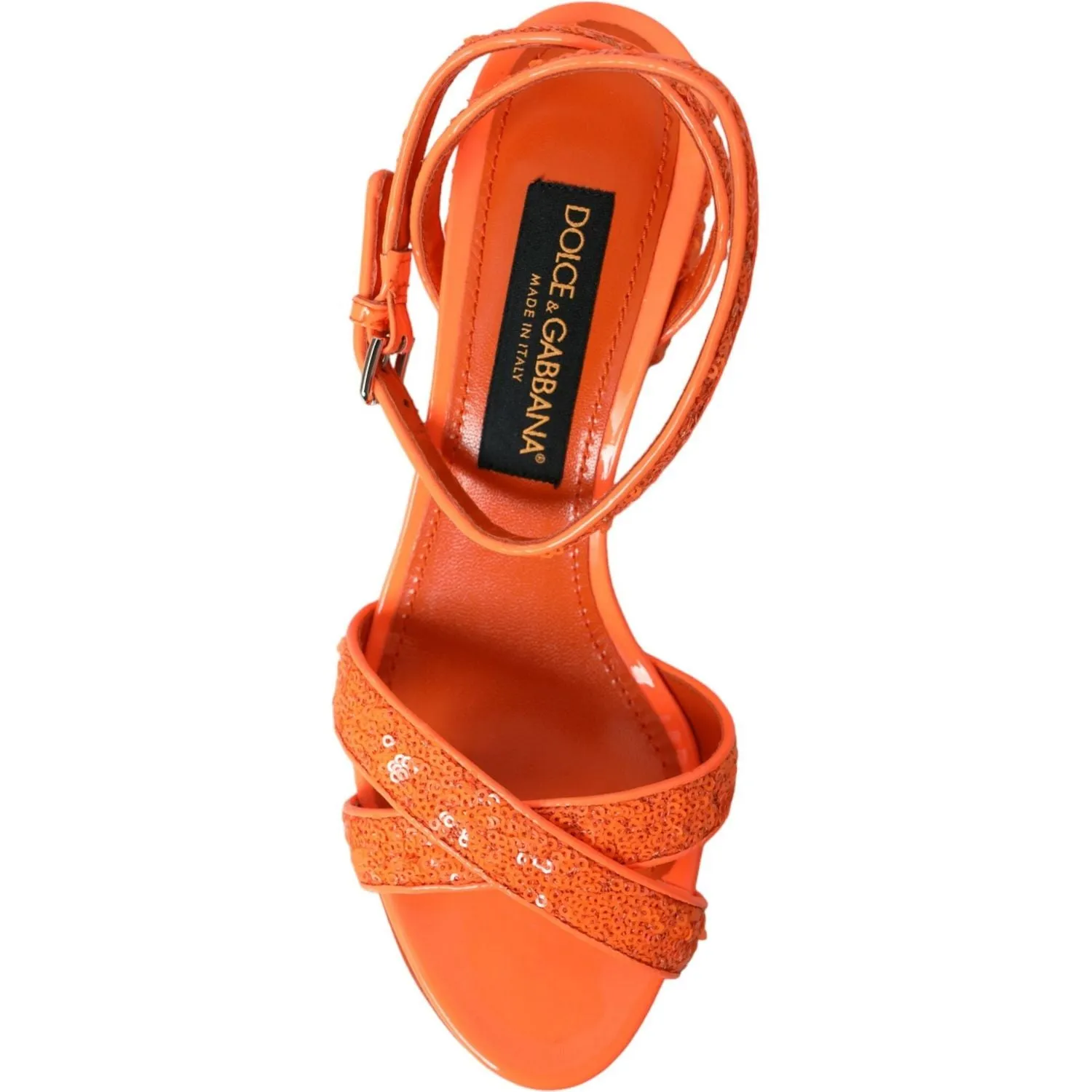 Dolce & Gabbana Orange Sequin Ankle Strap Sandals Shoes