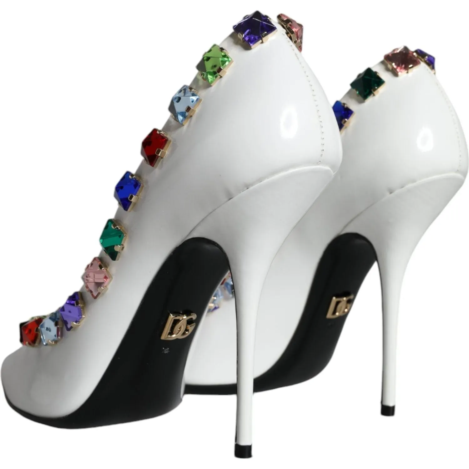 Dolce & Gabbana White Crystals Leather High Heels Pumps Shoes