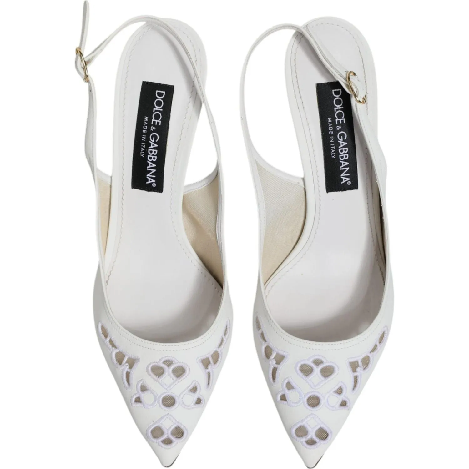 Dolce & Gabbana White Leather Stiletto Heels Slingback Shoes