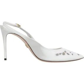 Dolce & Gabbana White Leather Stiletto Heels Slingback Shoes