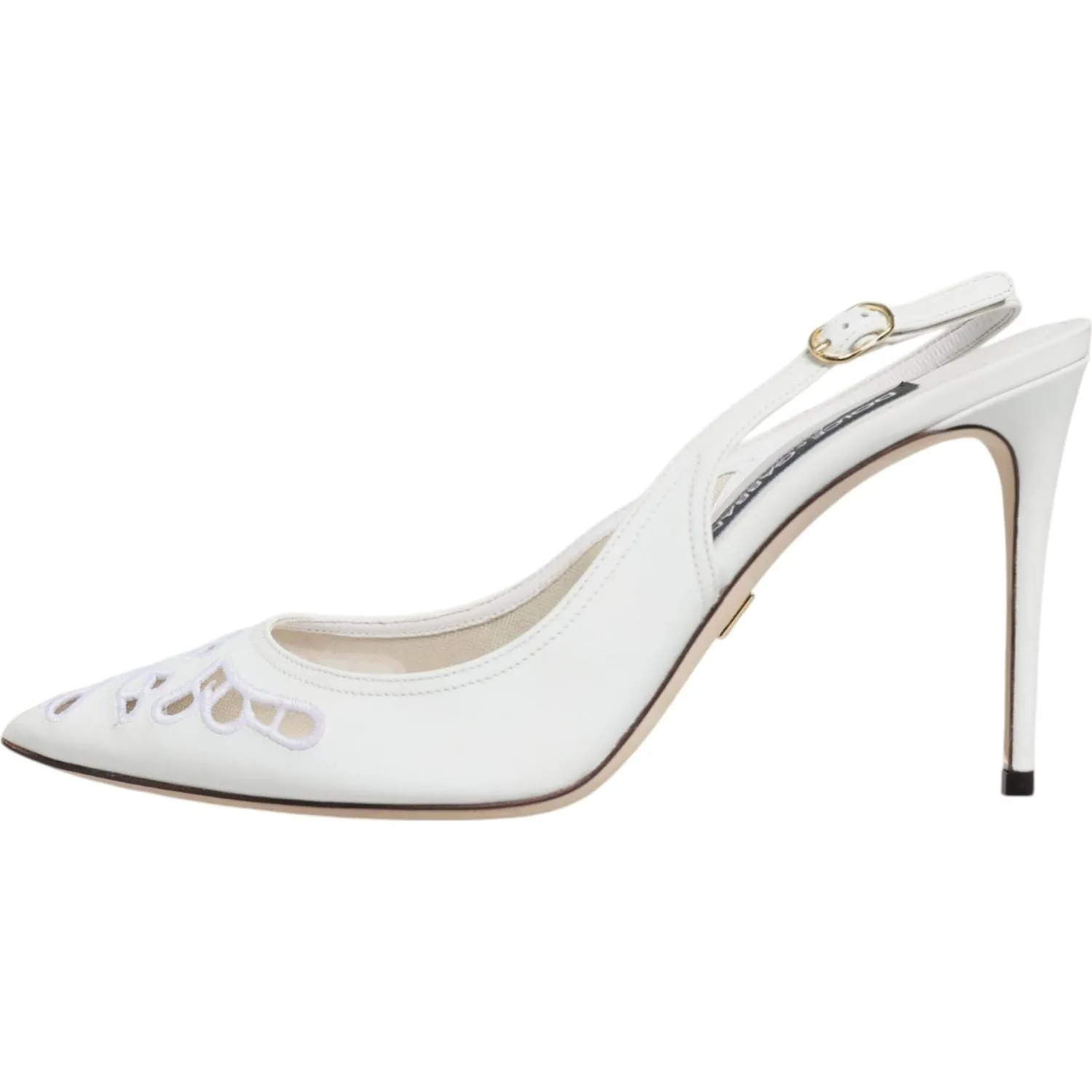 Dolce & Gabbana White Leather Stiletto Heels Slingback Shoes