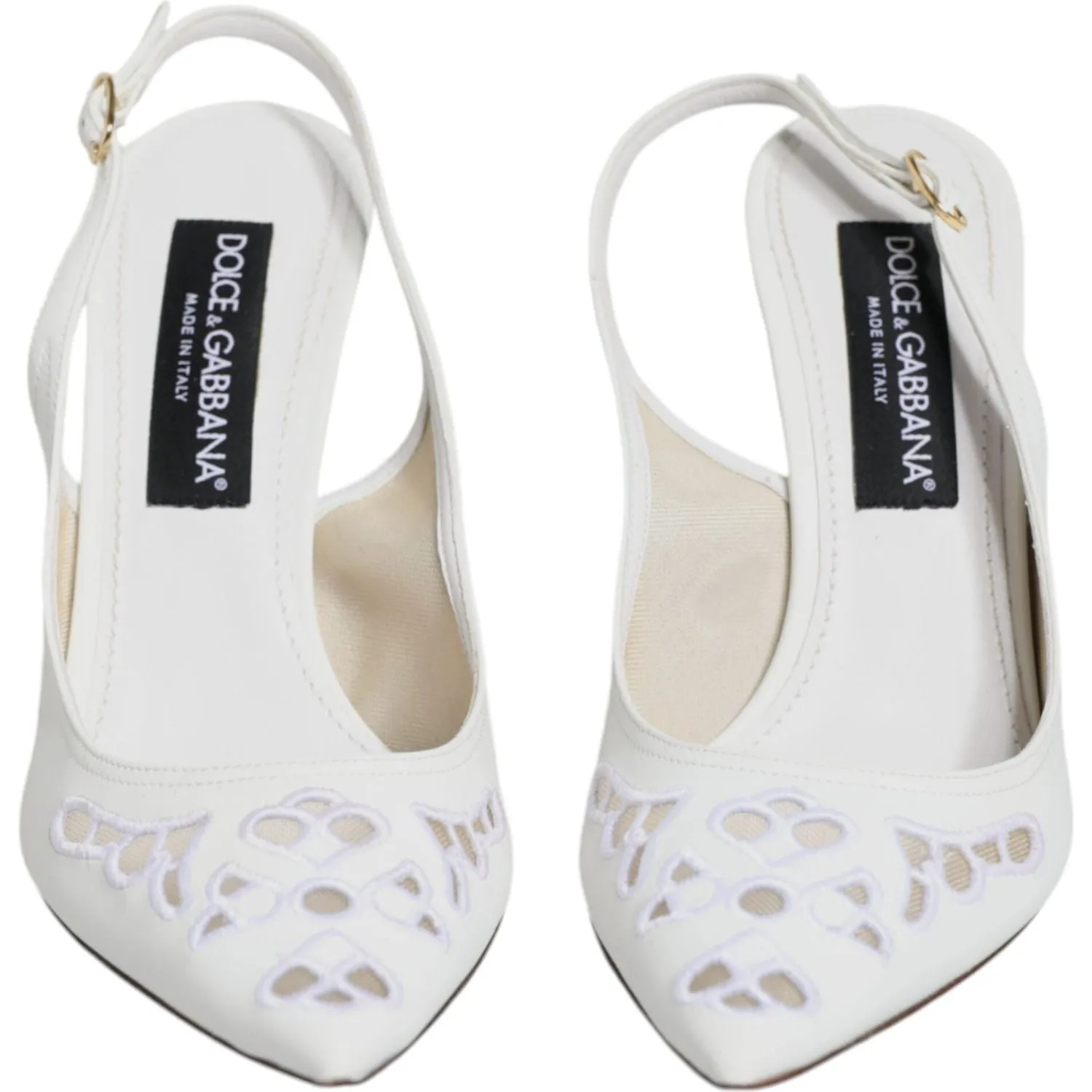 Dolce & Gabbana White Leather Stiletto Heels Slingback Shoes