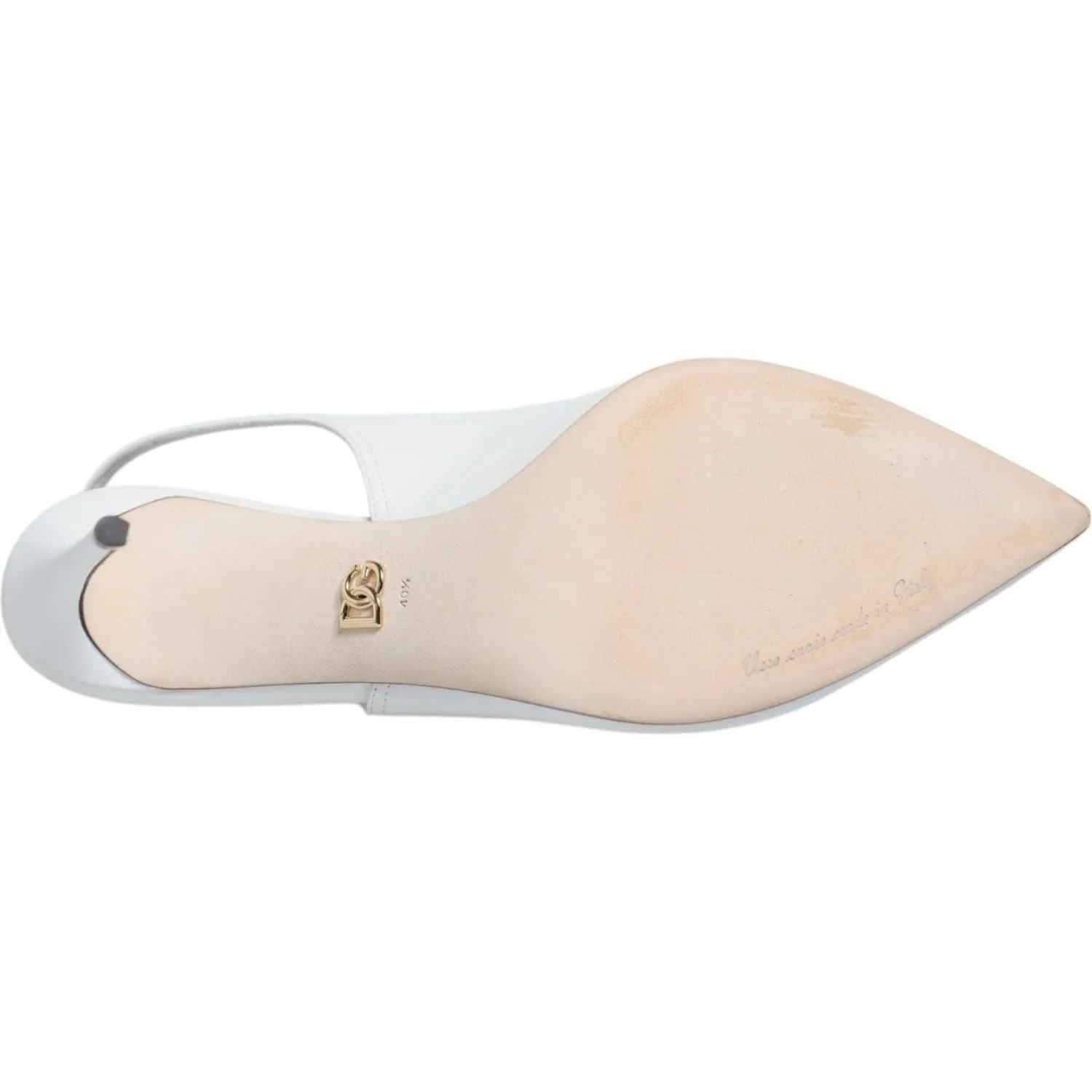 Dolce & Gabbana White Leather Stiletto Heels Slingback Shoes