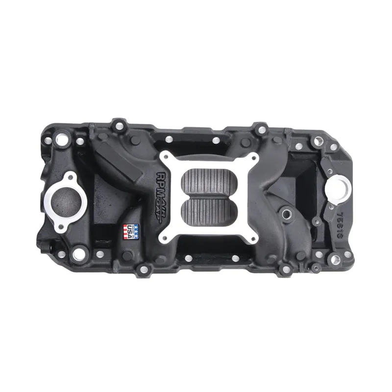 Edelbrock RPM Air-Gap 2-O Square Bore Dual Plane Intake Manifold - Oval Port - Black Powder Coat - Big Block Chevy