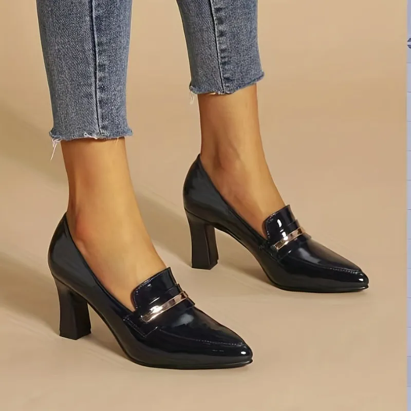 Elegant Pointed Toe Block Heel Pumps - Versatile Slip-On Office Work Shoes for Women - High-Quality, Comfortable, and Chic Footwear for Daily Wear