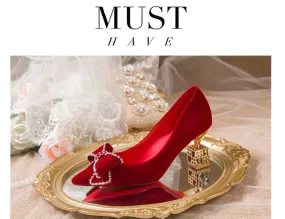 Exotic Red Bow Embellished Court Heels