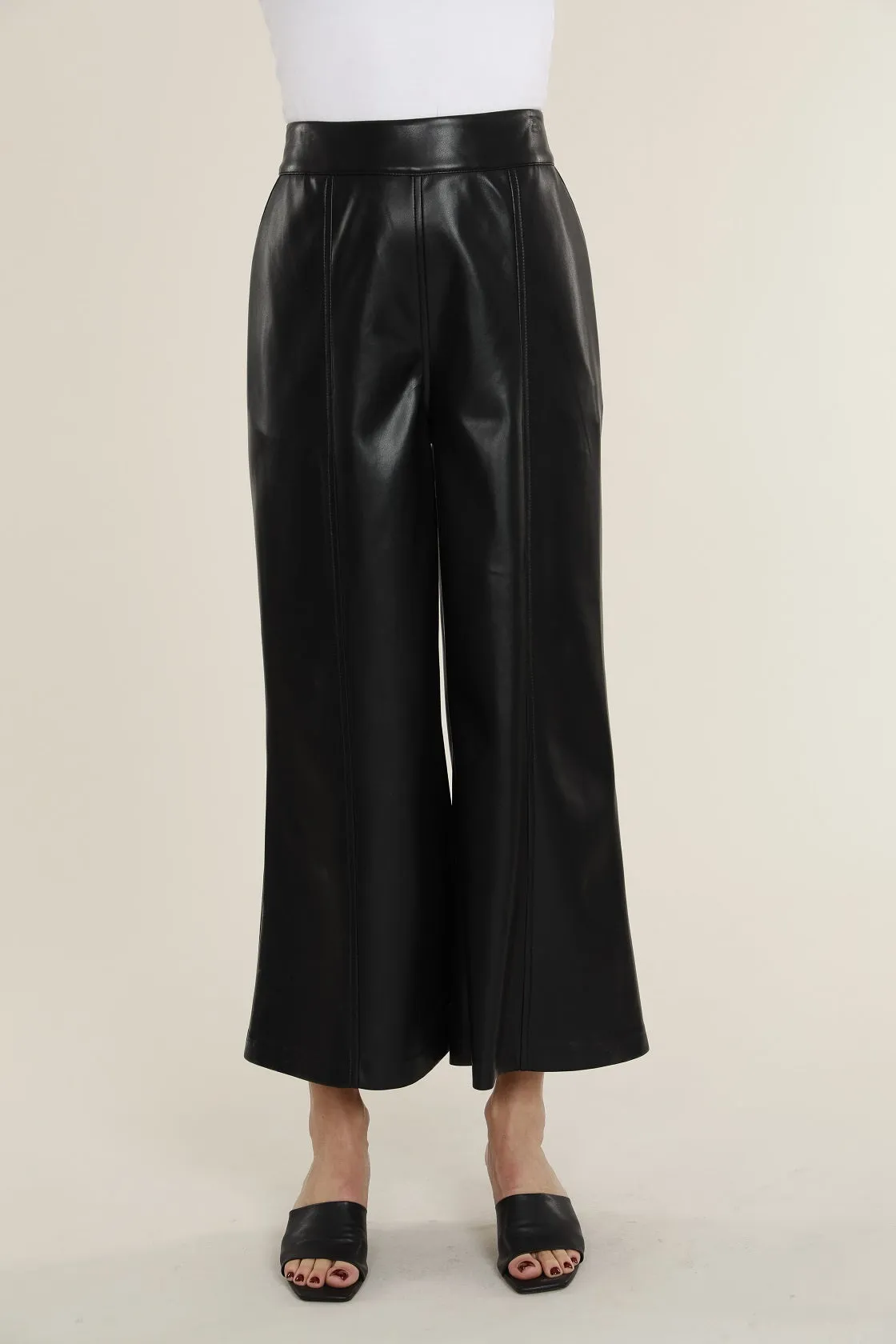 Faux Leather Wide Leg Crop Pants