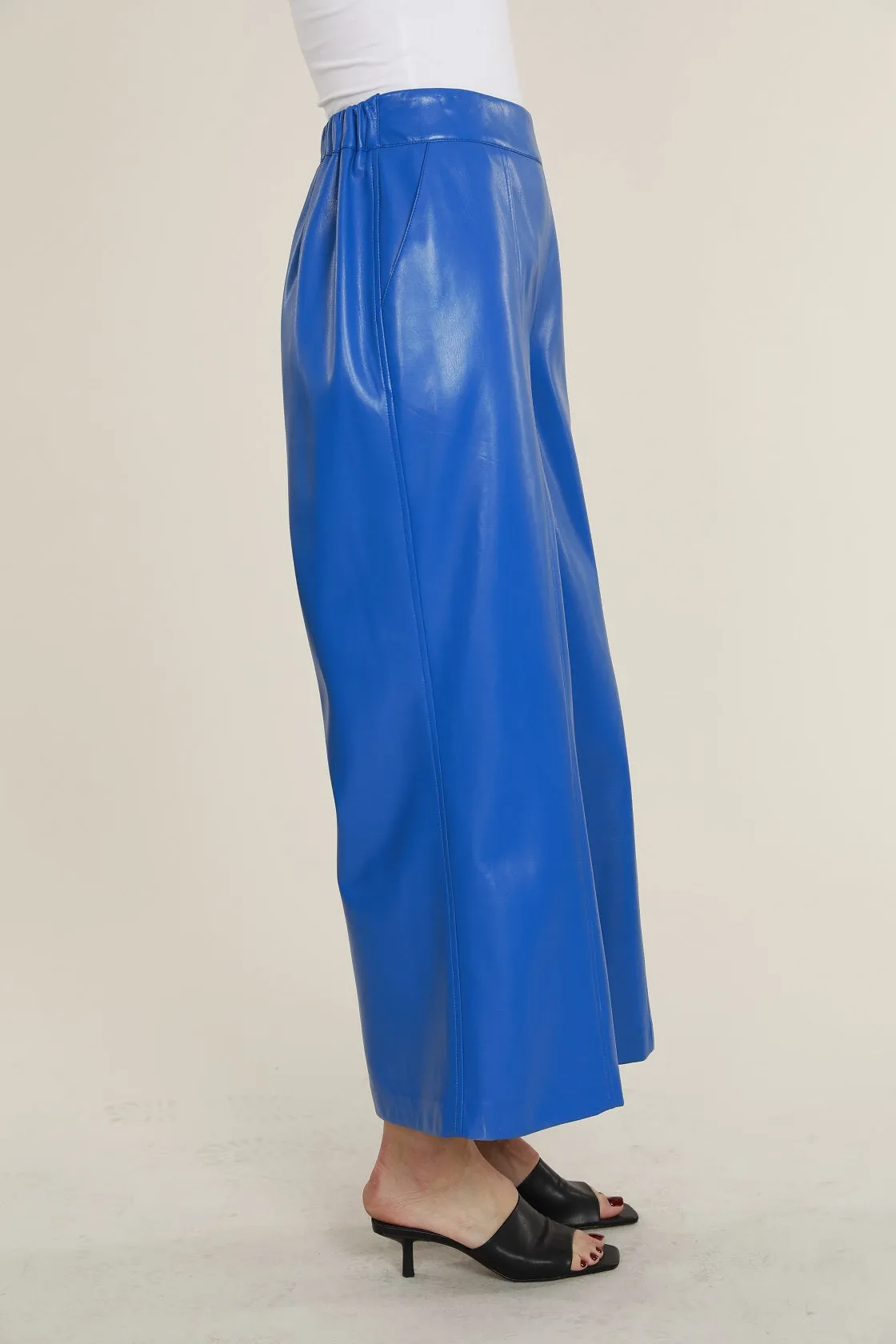 Faux Leather Wide Leg Crop Pants