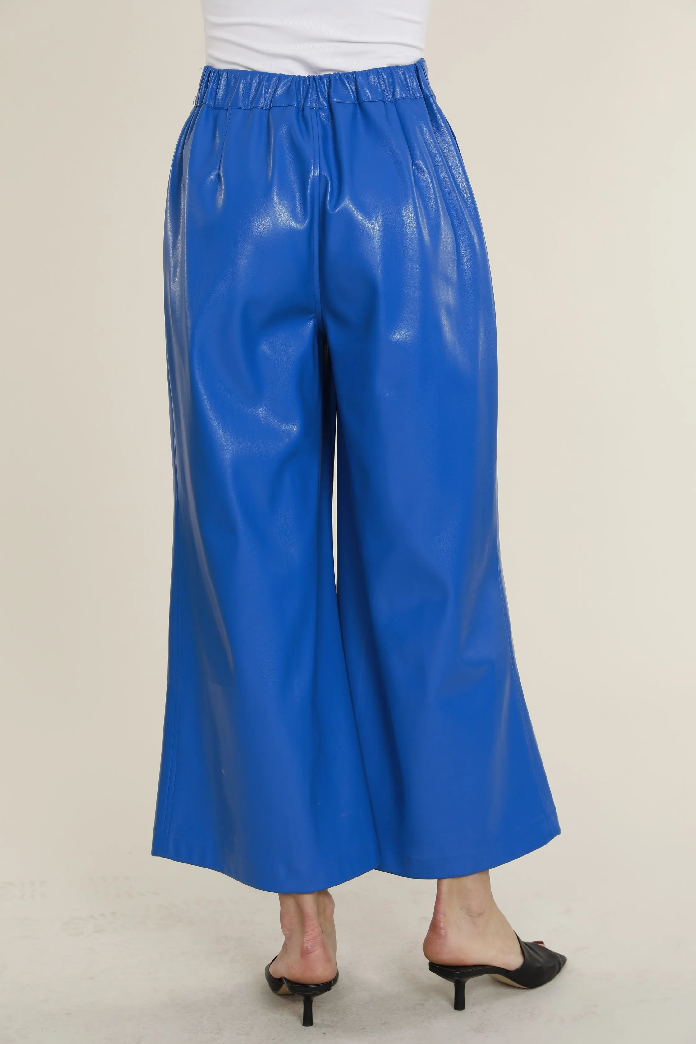 Faux Leather Wide Leg Crop Pants