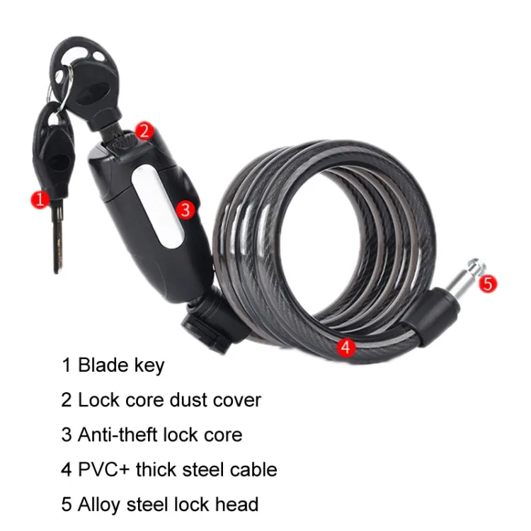 Fixed Portable Anti-theft Thickened Steel Wire Chain Bicycle Lock, Length: Matte Black 1.8m