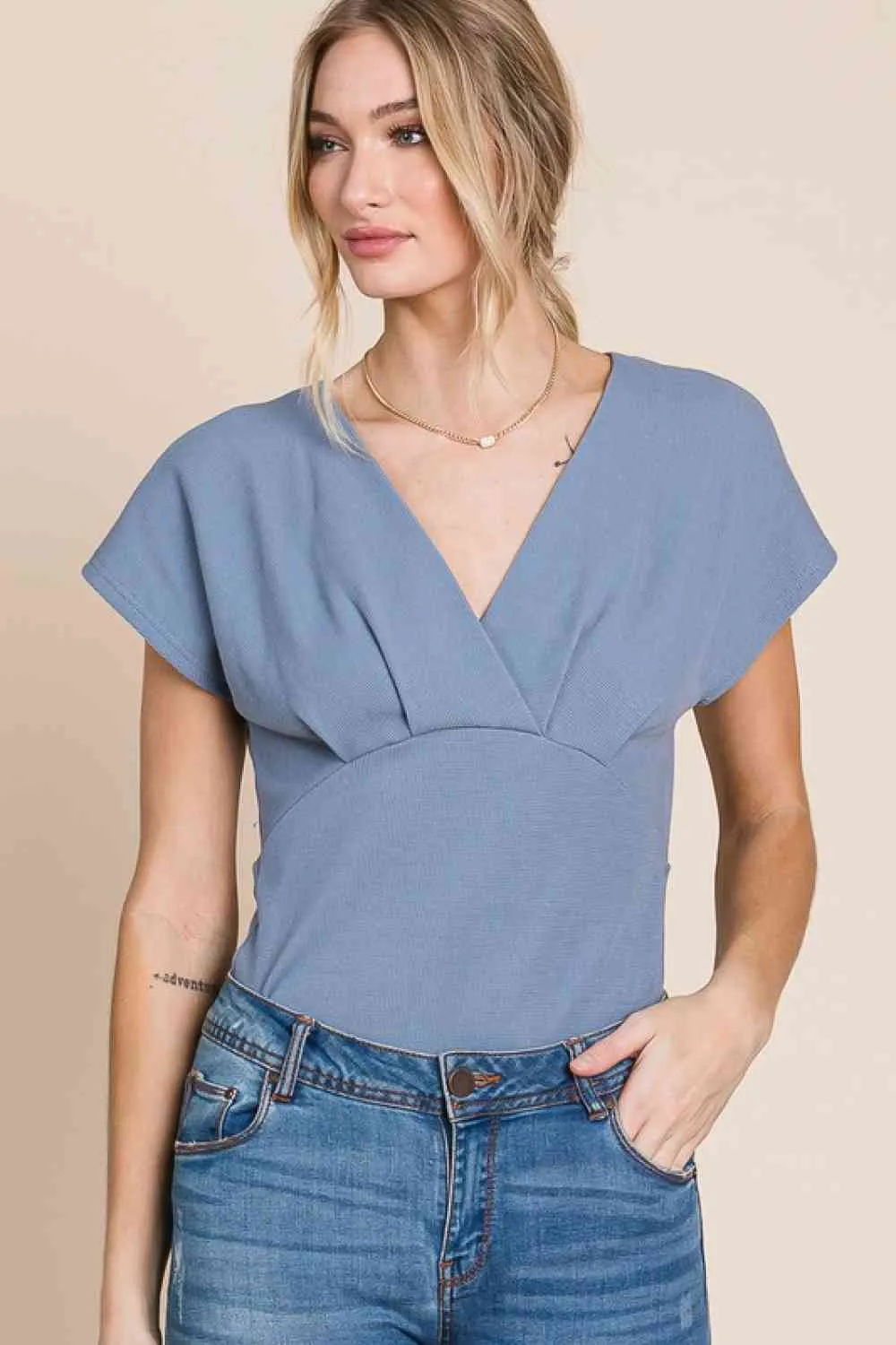 Flatter Me V-Neck Bodysuit - Beautiful Misty Blue Color