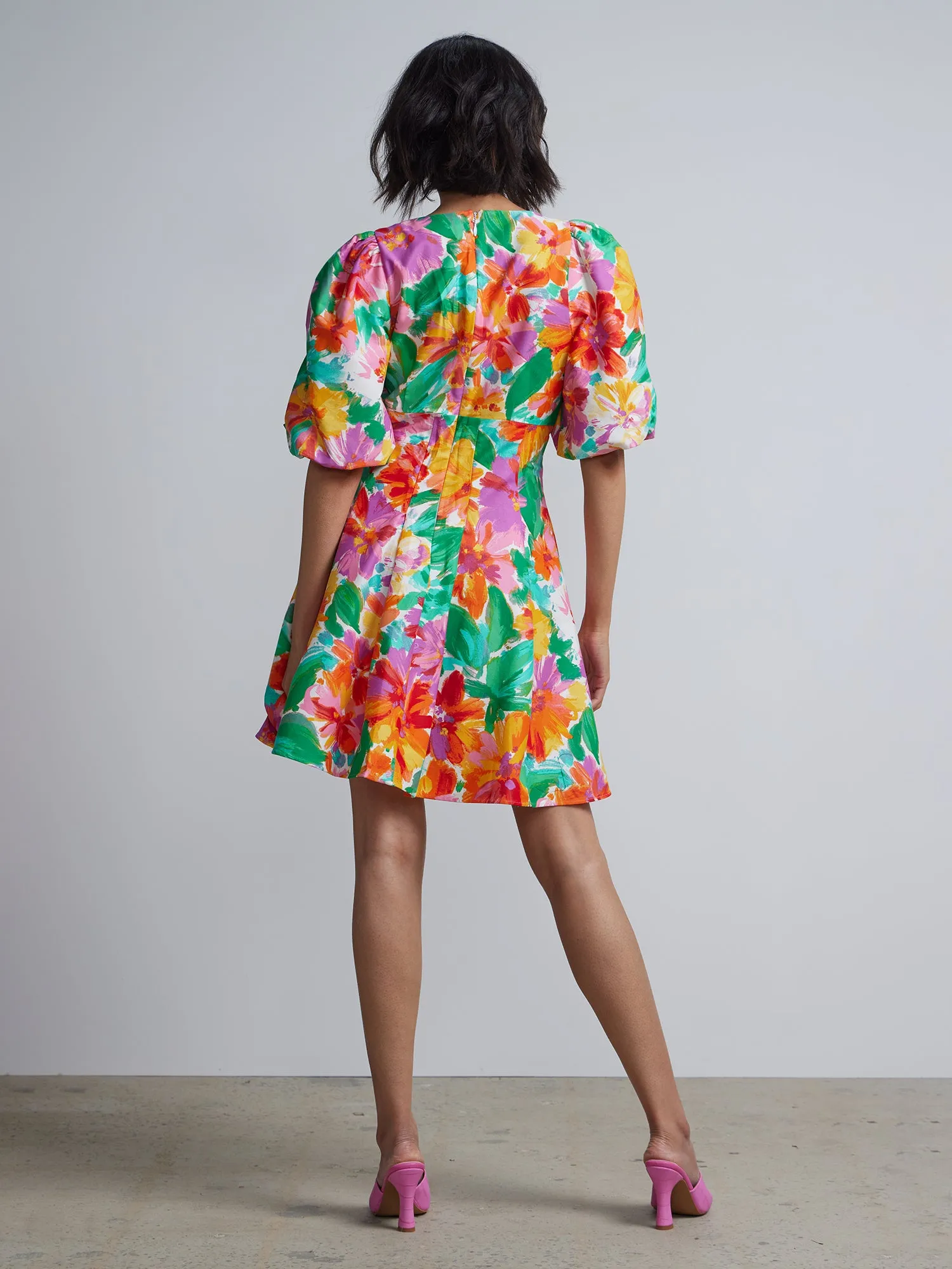 Floral-Print Puff-Sleeve Mini Dress