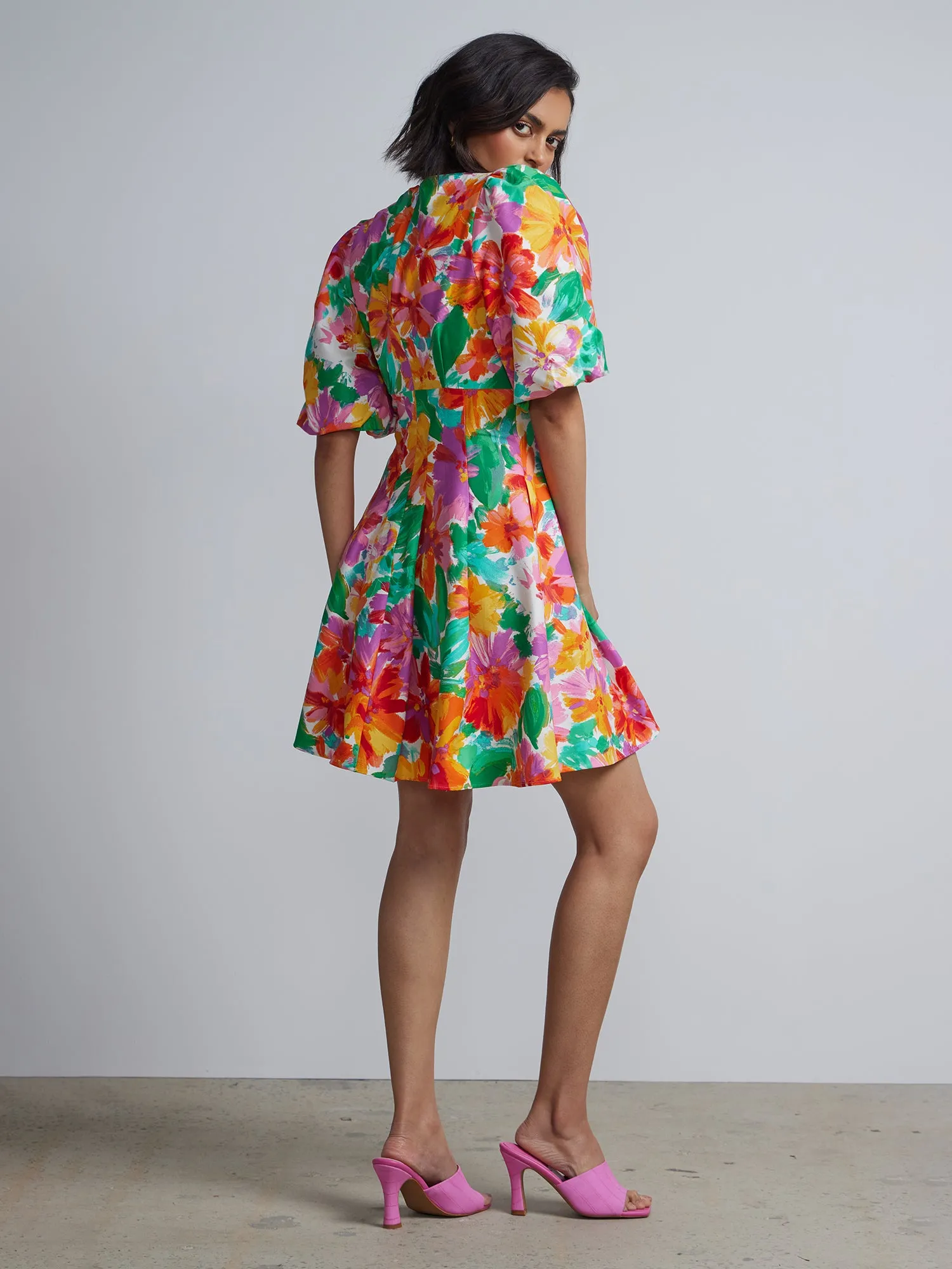 Floral-Print Puff-Sleeve Mini Dress