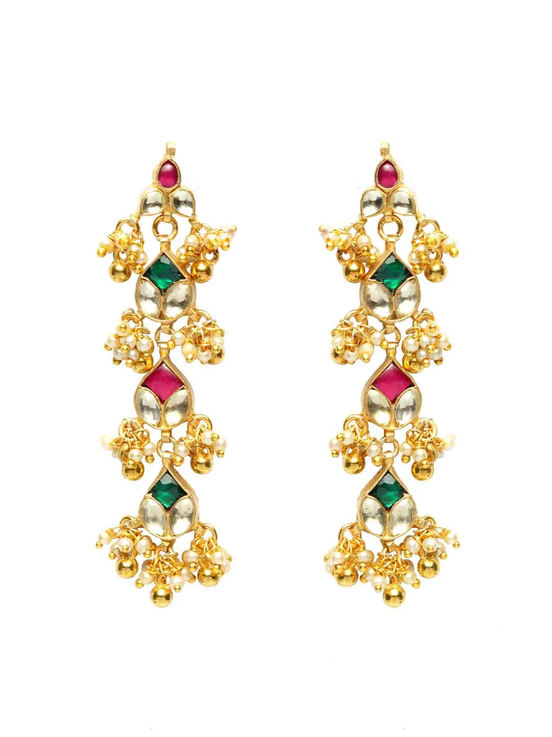 Gold-Plated & Green Kundan Handcrafted Classic Drop Earrings