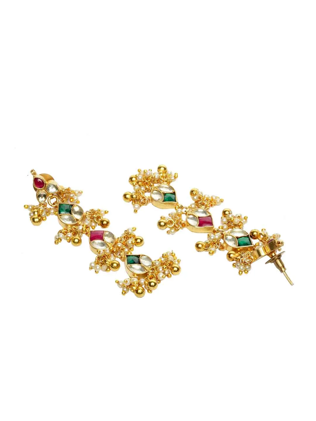 Gold-Plated & Green Kundan Handcrafted Classic Drop Earrings