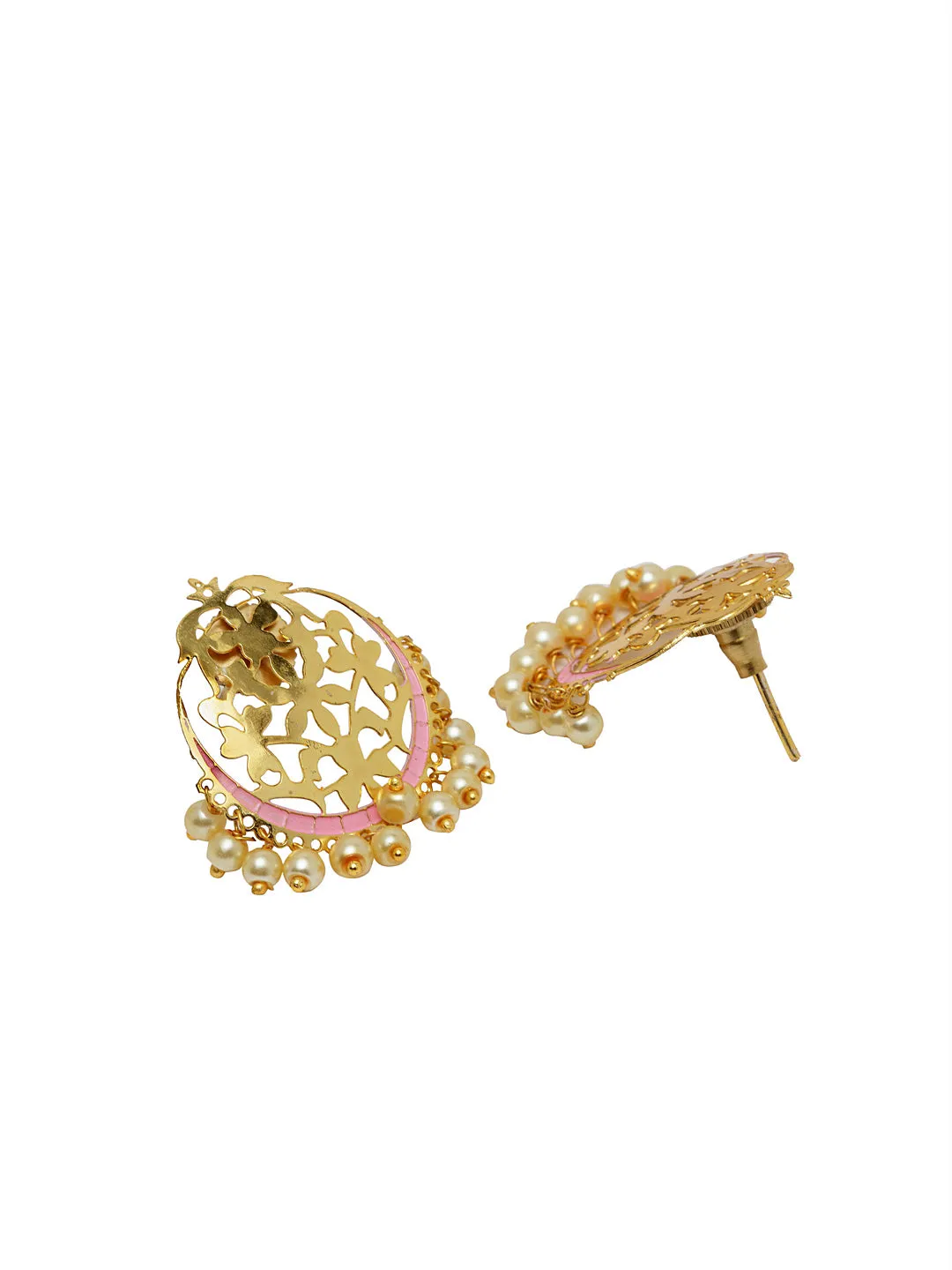 Gold-Plated & Pink Meenakari Circular Drop Earrings