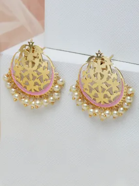 Gold-Plated & Pink Meenakari Circular Drop Earrings