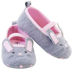 Grey Cotton Bunny Design Pink Baby Infant Maryjane Flats