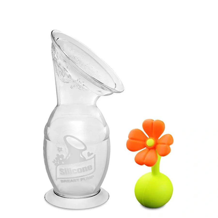 Haakaa Silicone Breast Pump & Flower Stopper (Orange)