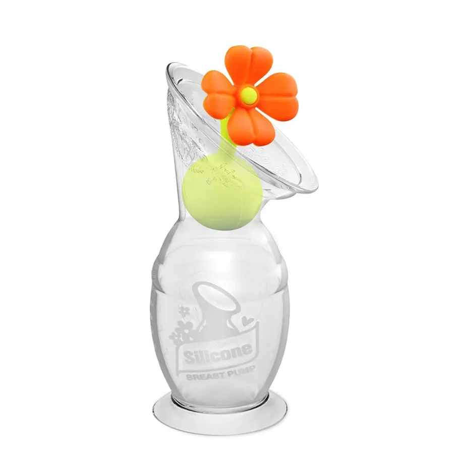 Haakaa Silicone Breast Pump & Flower Stopper (Orange)