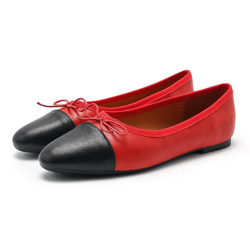 Handmade Sheepskin Flats For Women Color Blocking in 10 Colors