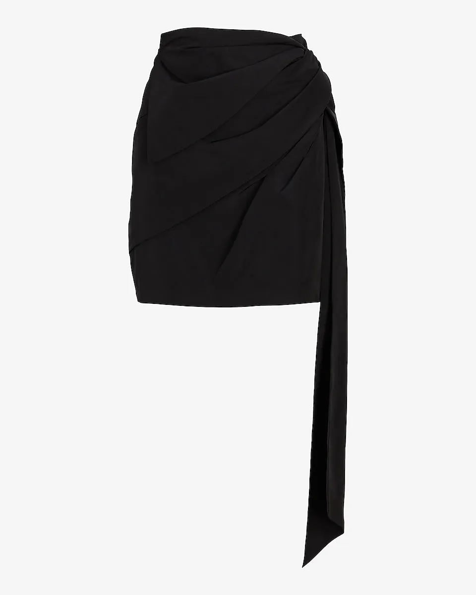 High Waisted Statement Bow Mini Skirt in Pitch Black