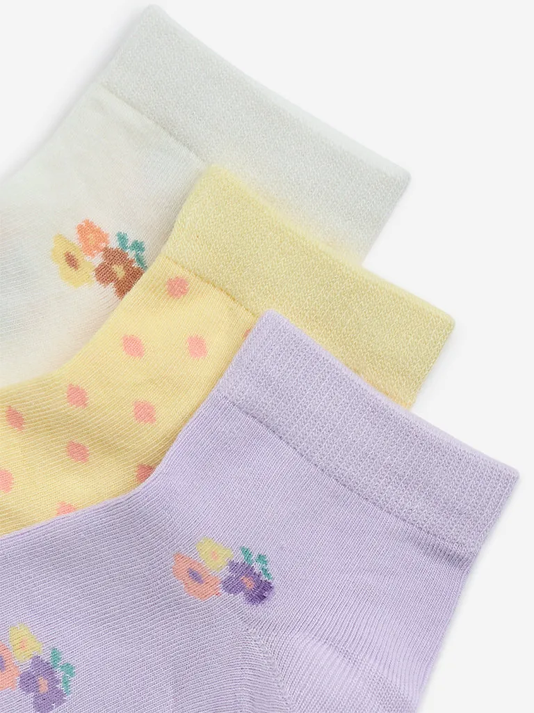 HOP Kids Lilac Floral Design Socks - Pack of 3