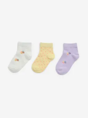 HOP Kids Lilac Floral Design Socks - Pack of 3