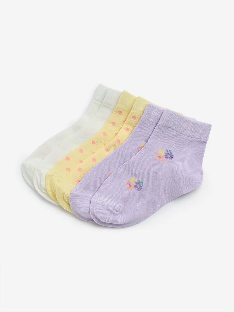 HOP Kids Lilac Floral Design Socks - Pack of 3