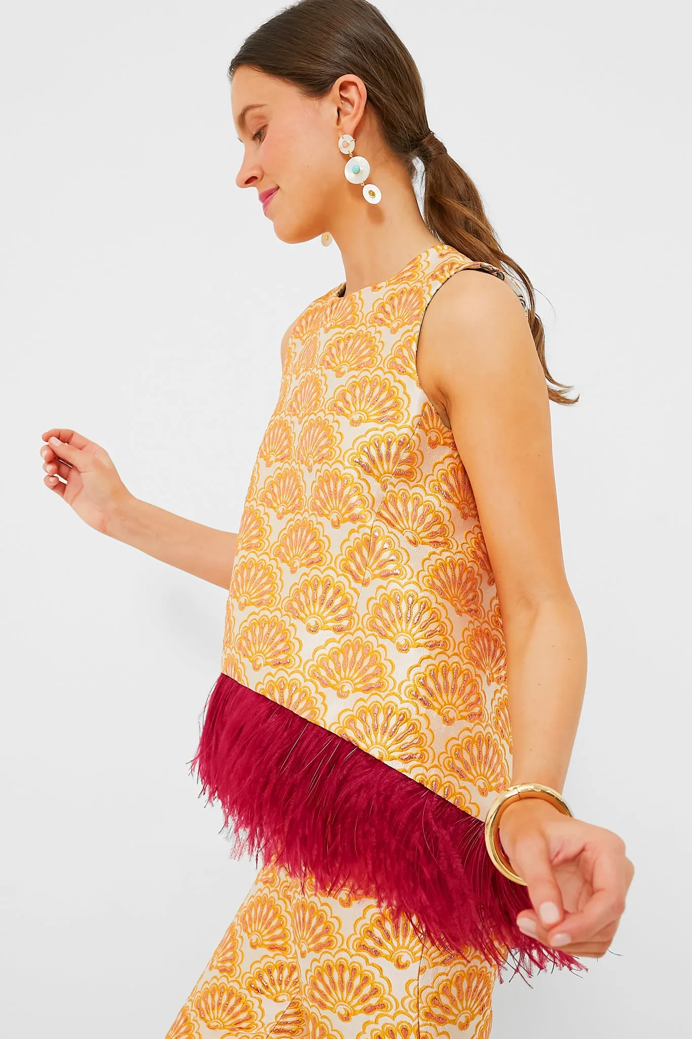 Jacquard Fans La Scala Top with Feathers