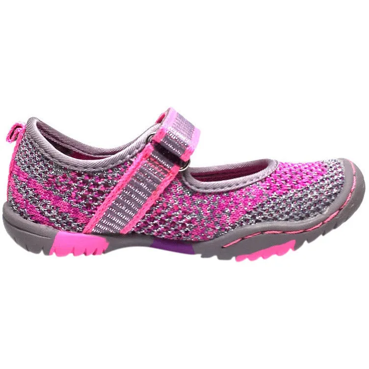 Jambu Girl's Sora Sparkle Knit Mesh Hook and Loop Water Ready Mary Jane Shoe Pink