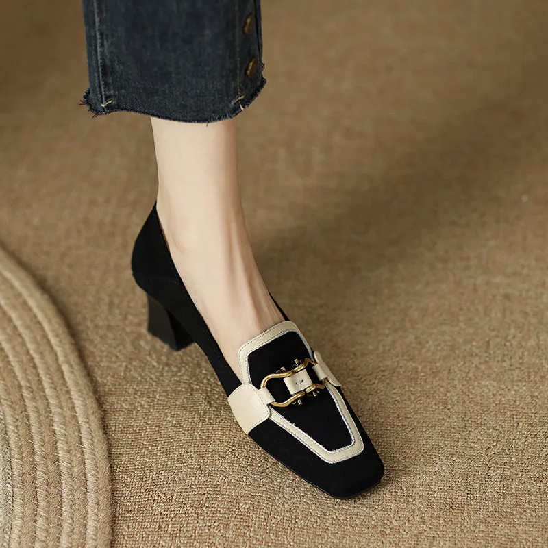 Karen Womens Black Loafer Heels