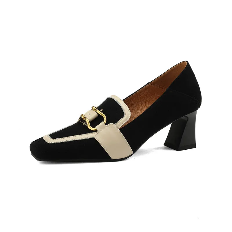 Karen Womens Black Loafer Heels