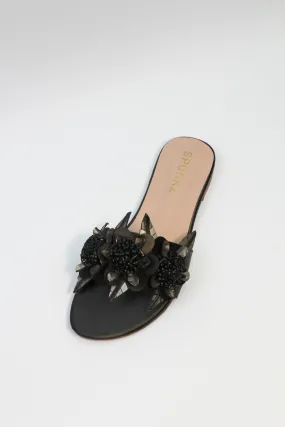 Lilico floral embellishments black sleek slide sandals