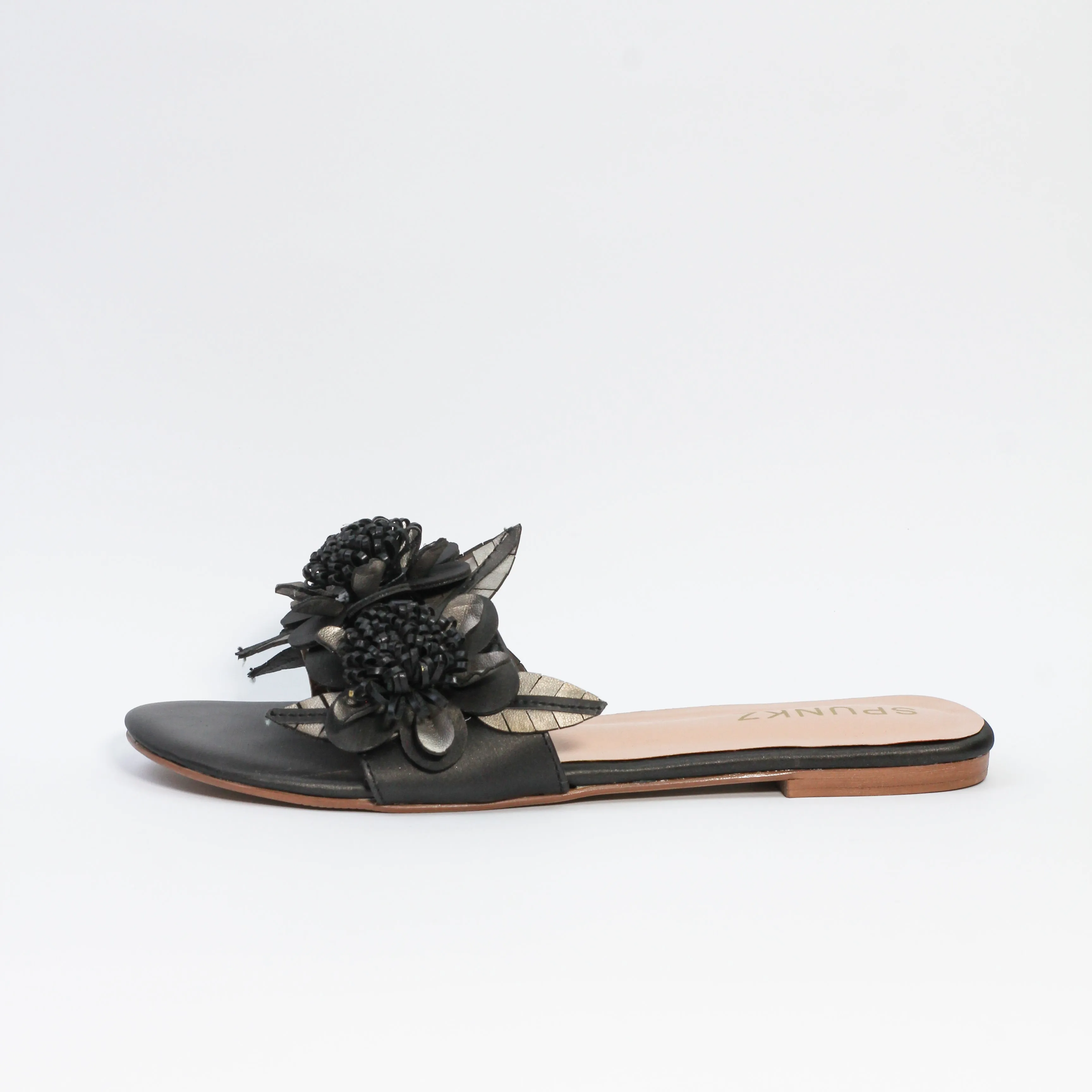 Lilico floral embellishments black sleek slide sandals