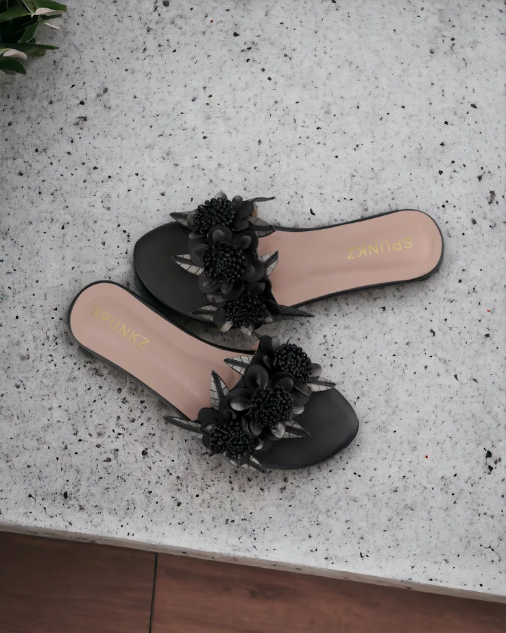 Lilico floral embellishments black sleek slide sandals