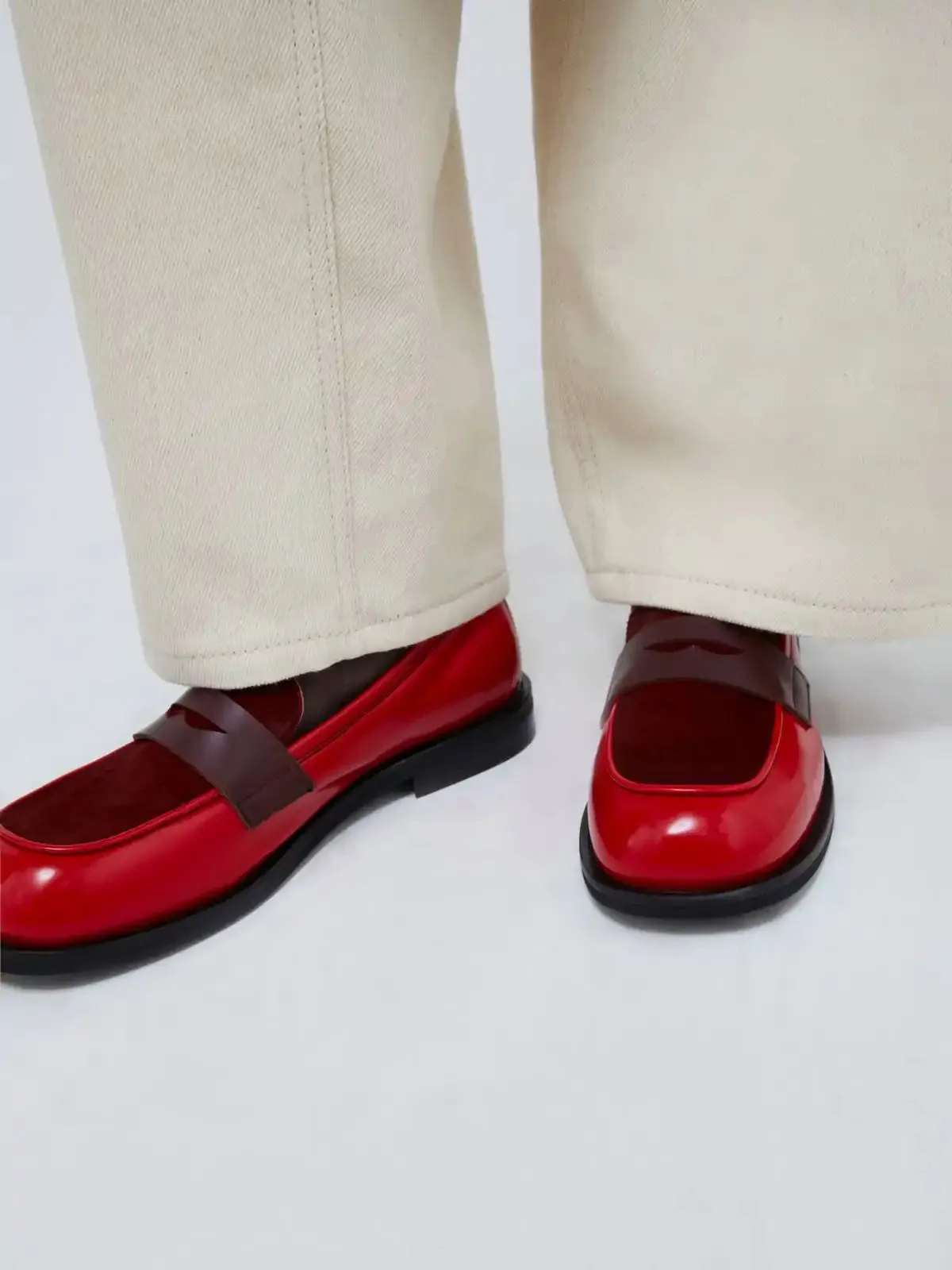 Loafers with ponyskin detail - Red