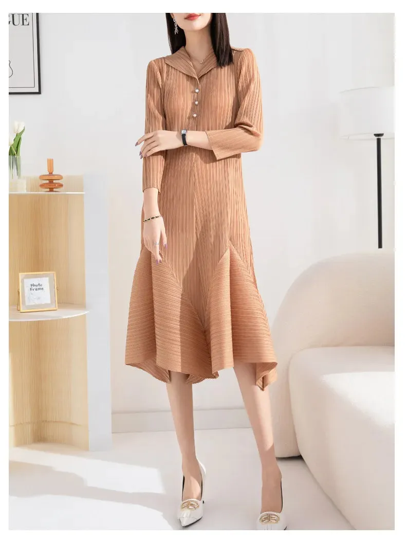 Luxe Plissé Pleated Blouse Midi Dress