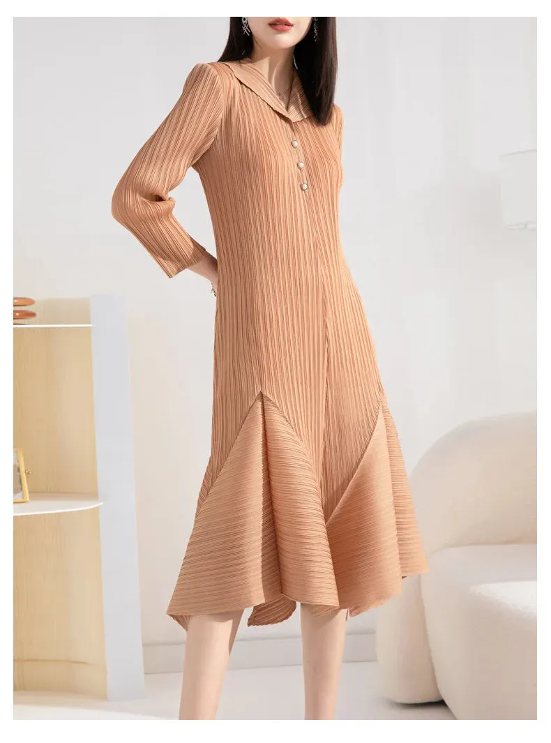 Luxe Plissé Pleated Blouse Midi Dress