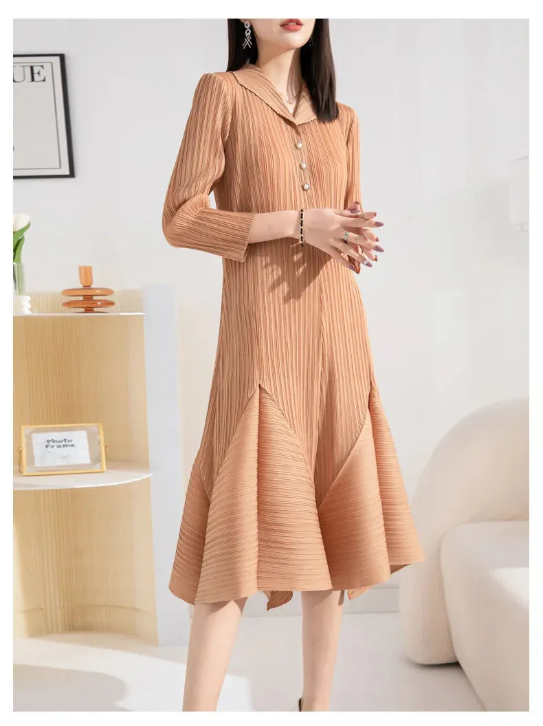 Luxe Plissé Pleated Blouse Midi Dress