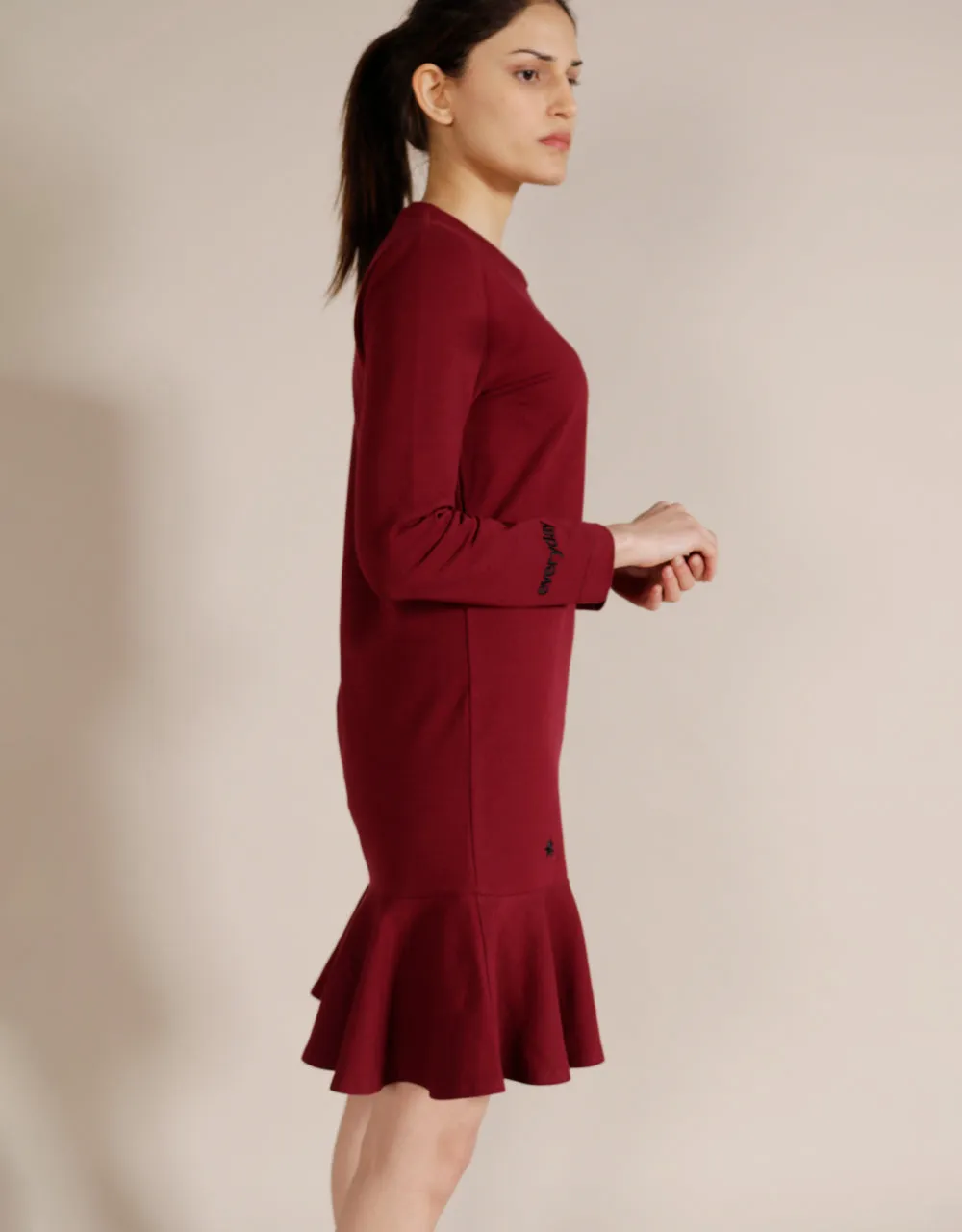 Maise Peplum Organic Cotton Eco Dress - Burgundy