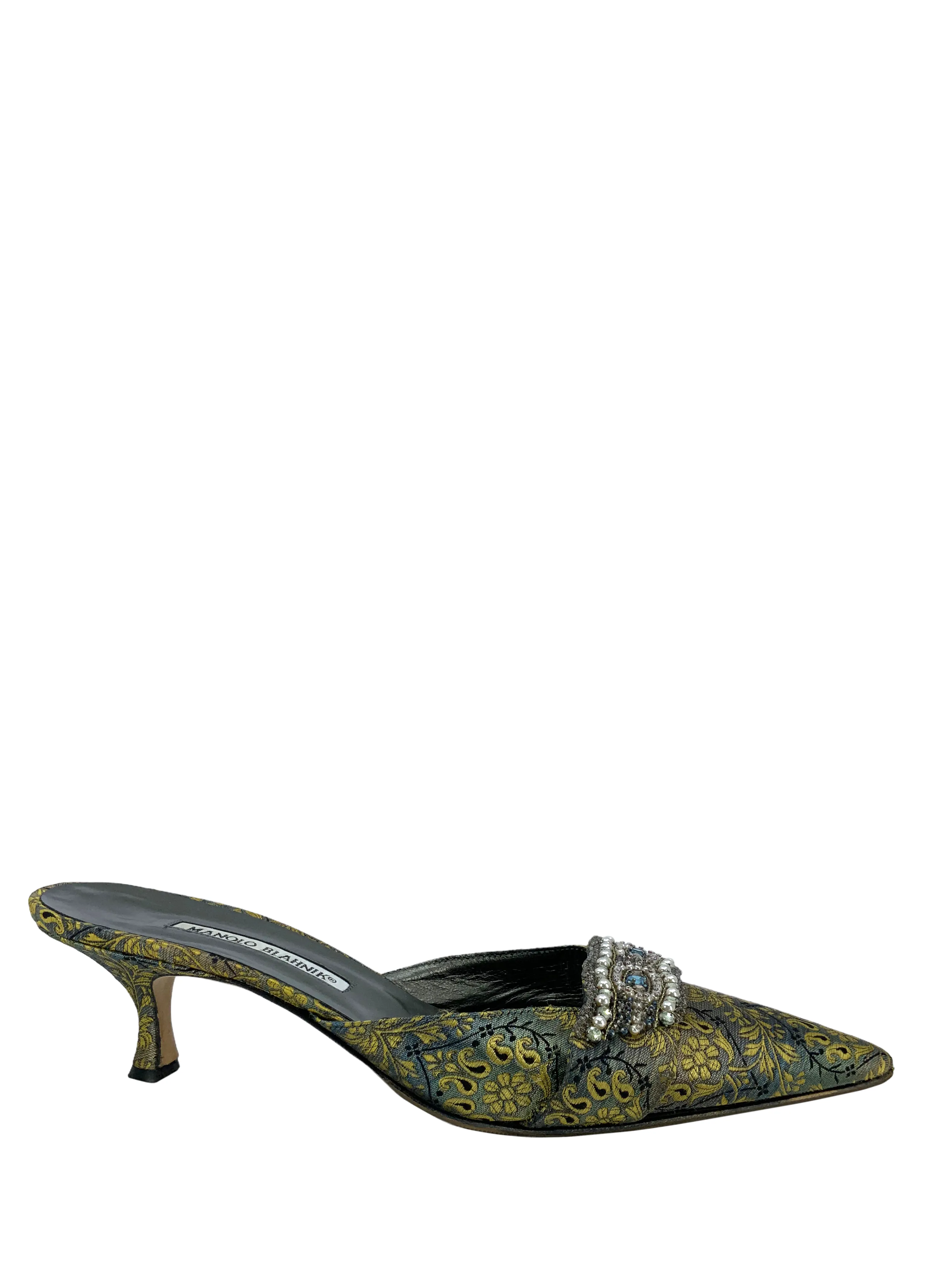 Manolo Blahnik Printed Jacquard Embellished Pumps Size 11