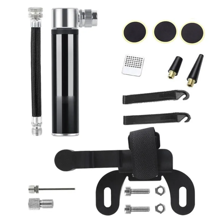 Manual Mini Portable Bicycle Aluminum Alloy Pump  Glue-free Tire Patch   Fish-shaped Tire Lever (Black)