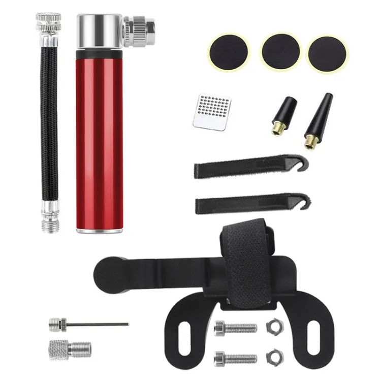 Manual Mini Portable Bicycle Aluminum Alloy Pump  Glue-free Tire Patch   Fish-shaped Tire Lever (Red)