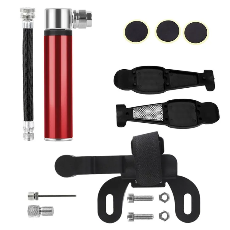 Manual Mini Portable Bicycle Aluminum Alloy Pump   Plastic glue-free tire patch   Tire lever (Red)