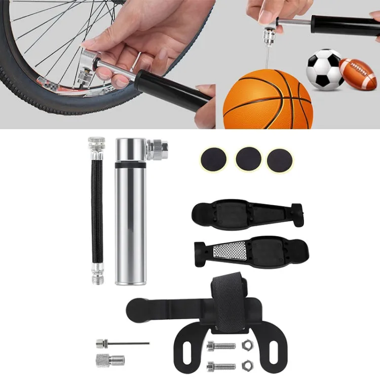 Manual Mini Portable Bicycle Aluminum Alloy Pump   Plastic glue-free tire patch   Tire lever (Silver)