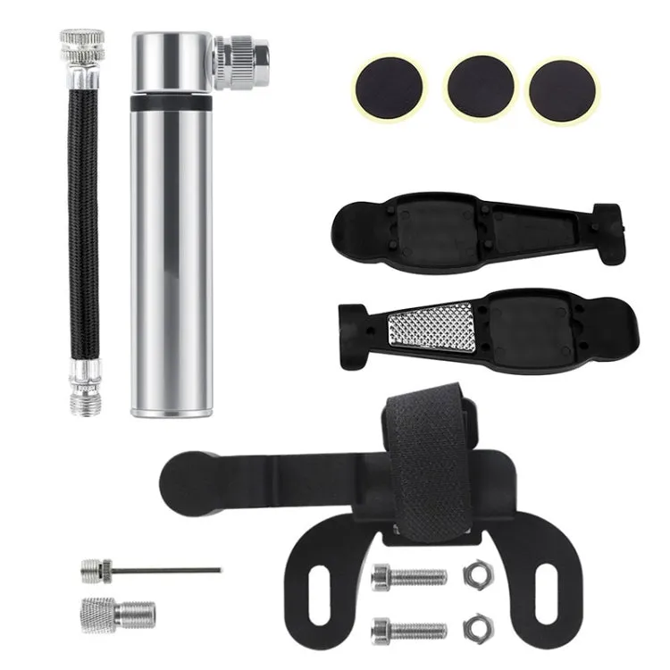 Manual Mini Portable Bicycle Aluminum Alloy Pump   Plastic glue-free tire patch   Tire lever (Silver)