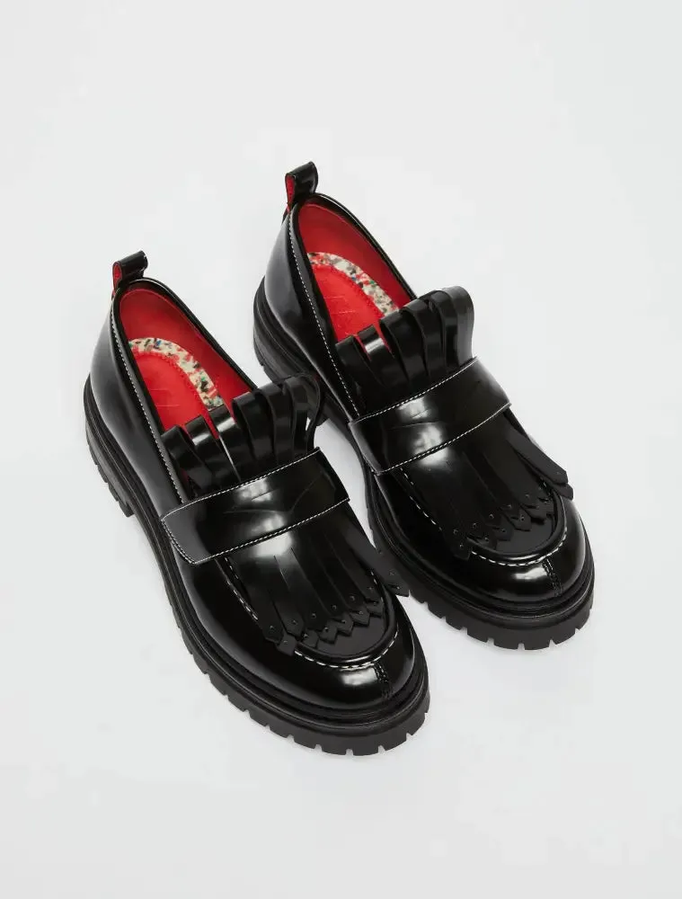 Maxi-Fringed Loafers - Black